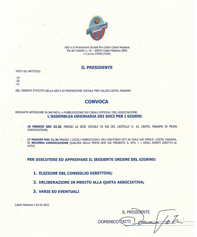 Assemblea Ordinaria dei Soci